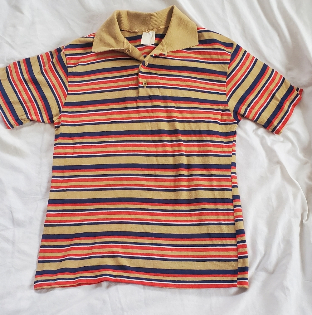 Bernstein Vtg 1970's Striped Polo Golf Shirt, Youth Sz L (Adult S), Sewing Flaw